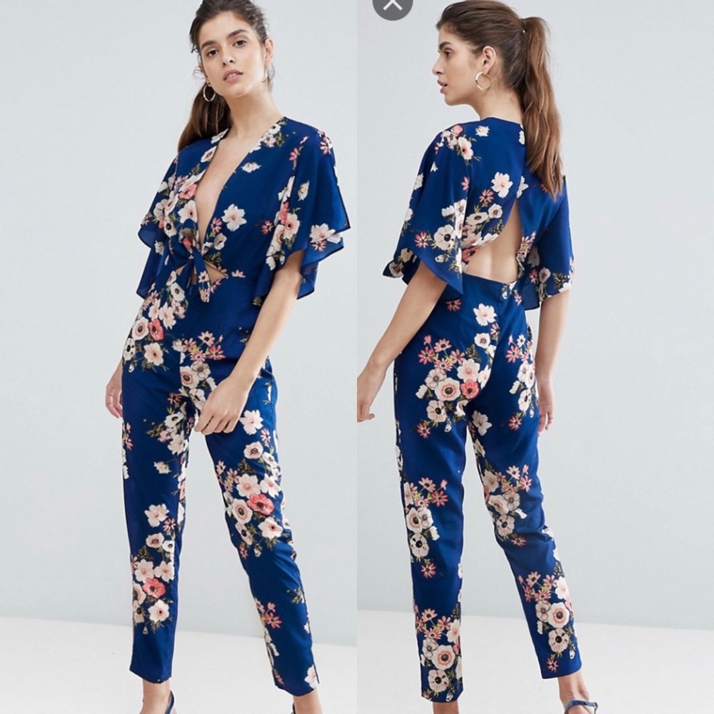 Floral Print Tie Front Jumpsuit